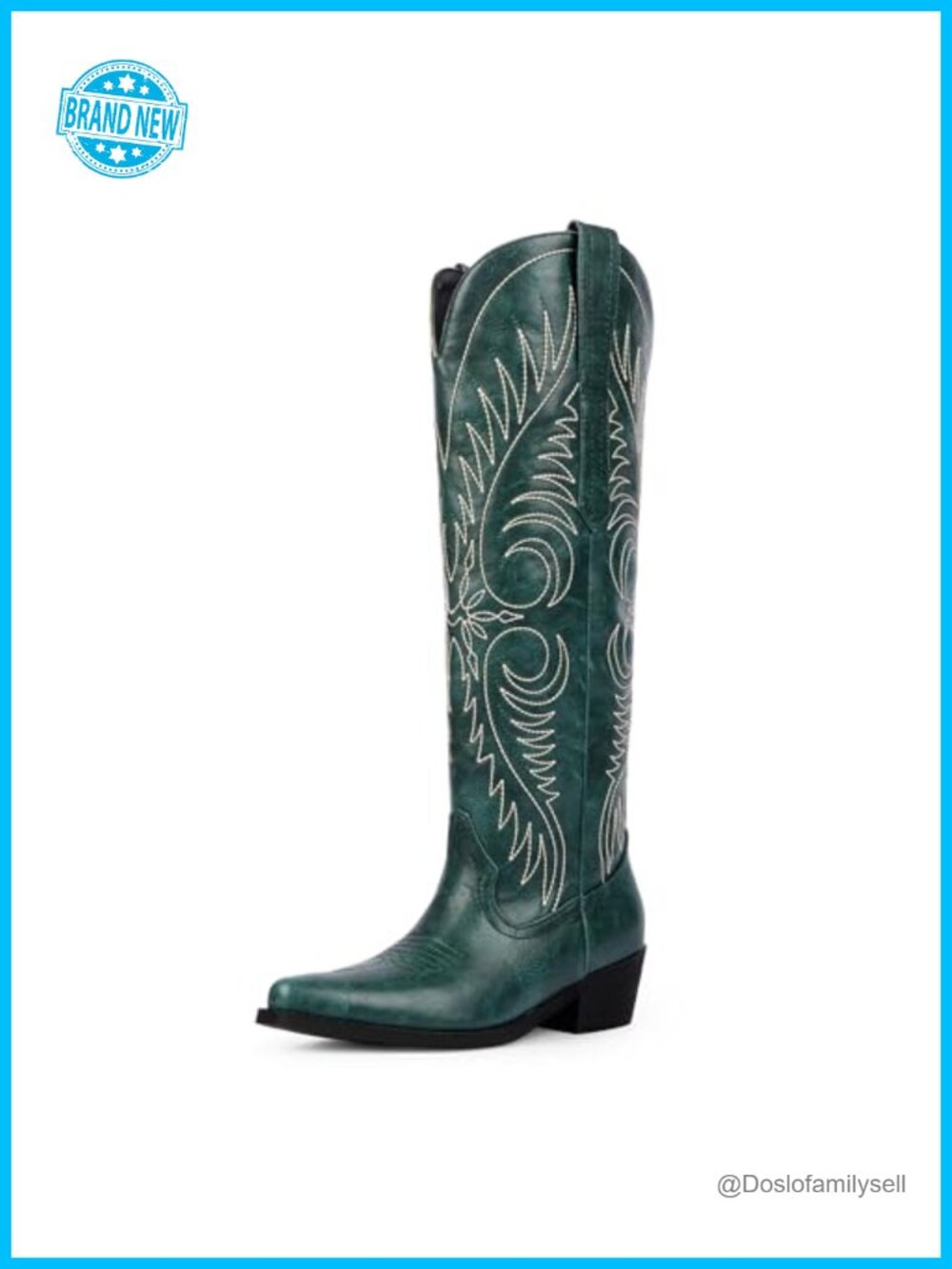 Western Cowboy Boots Knee High Embroidered Faux Leather